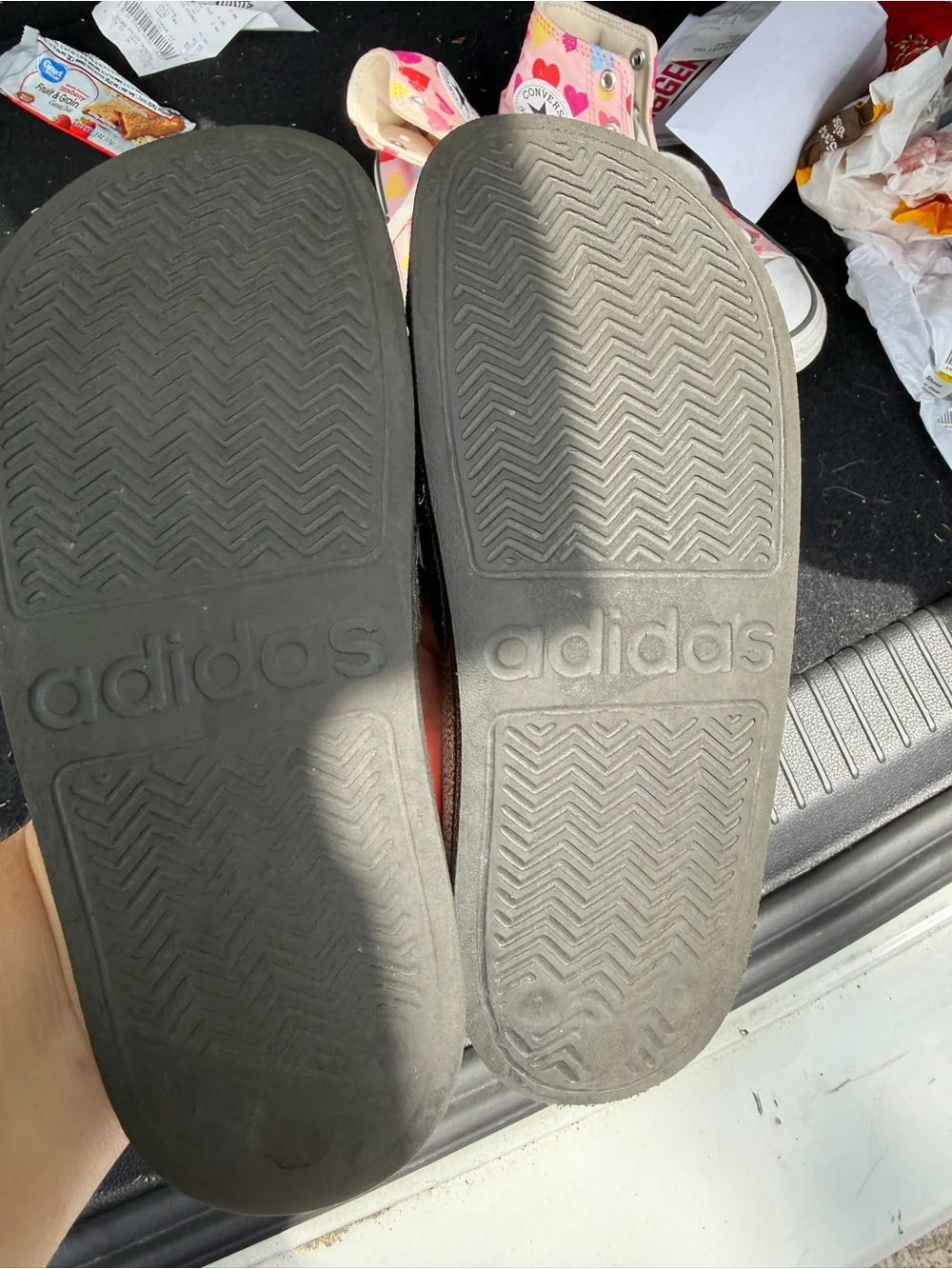 adidas Black & White Slide Sandals with Three Stripes